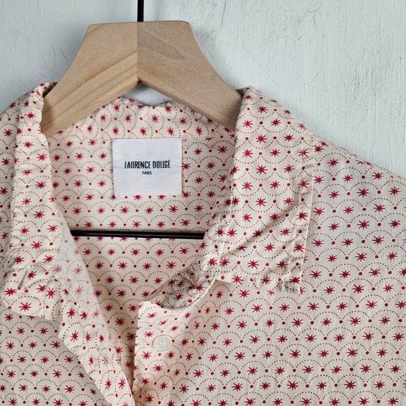 Laurence Dolice Paris Starburst Print Button Front‎ Shirt 1 S Ivory Red - Picture 1 of 8